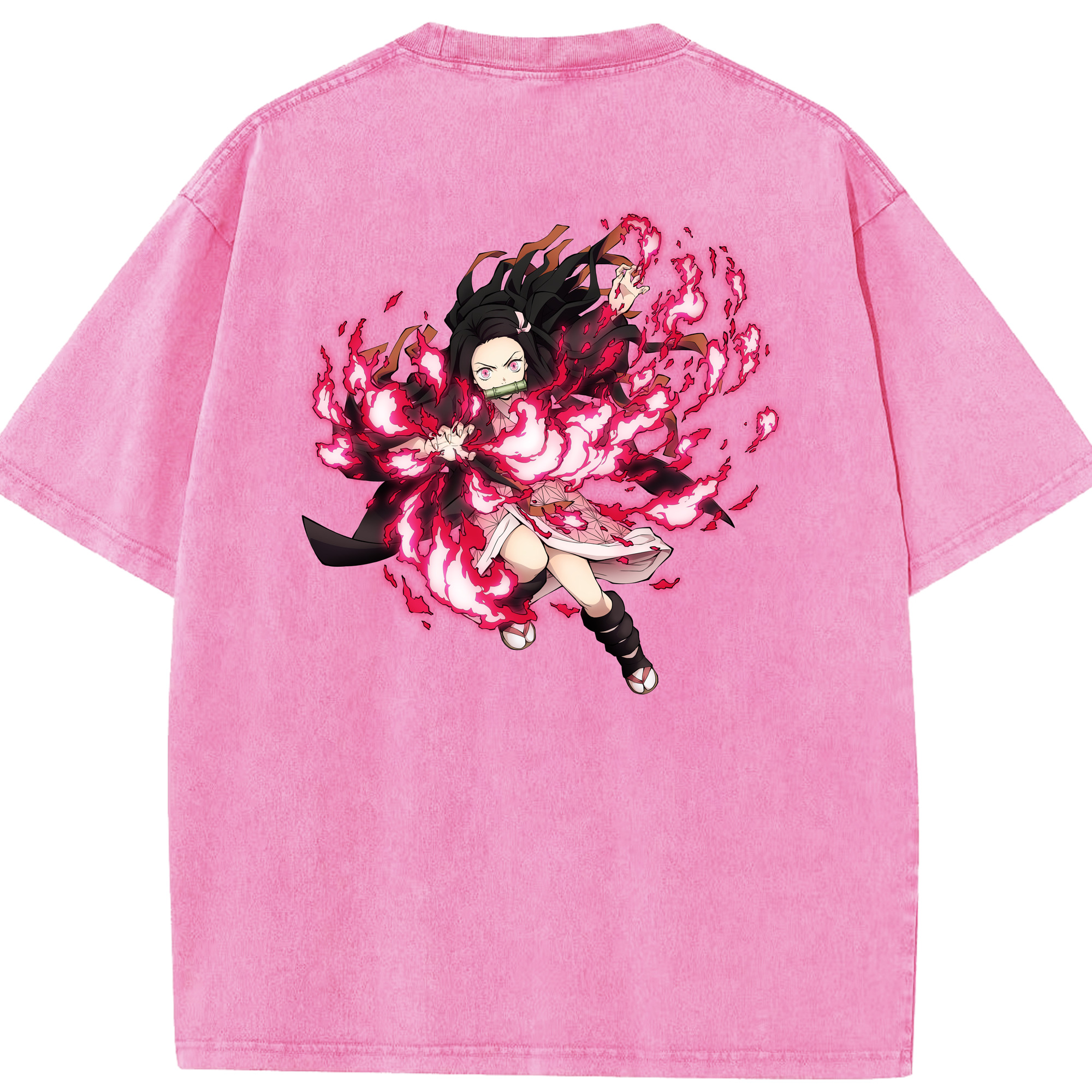 （画像用） 鬼滅の刃（きめつのやいば）竈門 禰󠄀豆子／かまど ねずこ Kamado Nezuko 綿100% ヴィンテージ風 半袖Tシャツ（背面プリント）